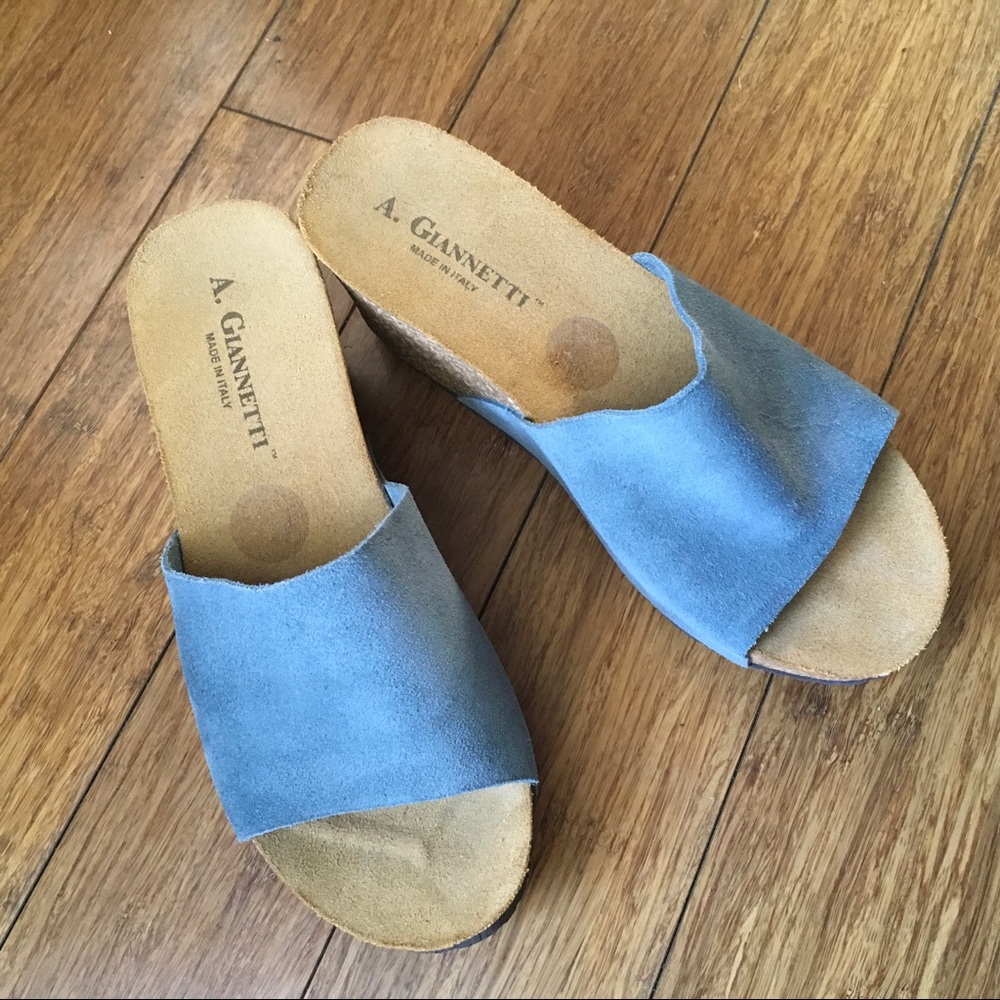 NWOT Blue Suede Leather Slides by A. Giannetti